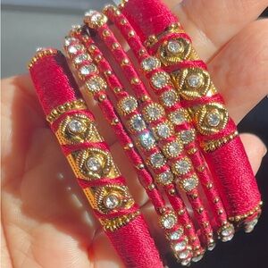 Indian Silk Thread Fabric and Stones Studded bangle Bracelet